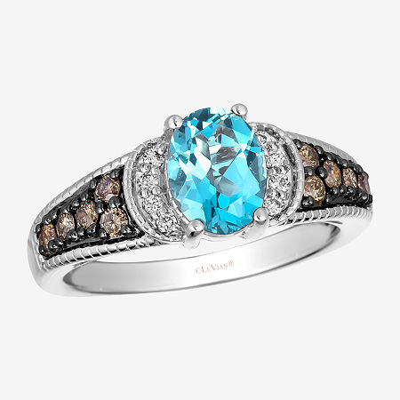 Le Vian Ring Featuring 1 1/4 CT. Blue Topaz 1/4 CT. Chocolate Diamonds 1/20 CT. Nude Diamonds Set In 14K Vanilla Gold, 6, Swiss Blue Topaz