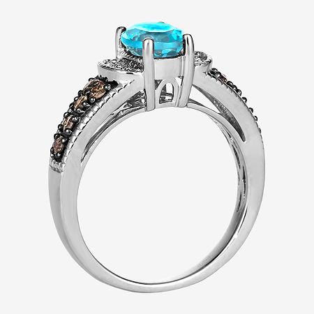 Le Vian Ring Featuring 1 1/4 CT. Blue Topaz 1/4 CT. Chocolate Diamonds 1/20 CT. Nude Diamonds Set In 14K Vanilla Gold, 6, Swiss Blue Topaz