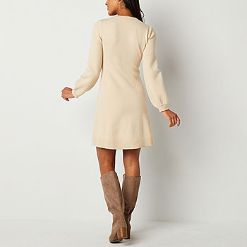 Studio 1 Long Sleeve Cable Knit Sweater Dress