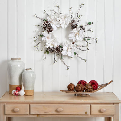 24" Snowed Magnolia / Pine Cone Wreath