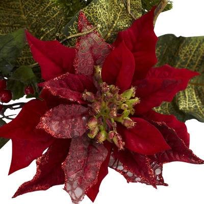 Nearly Natural Poinsettia Candelabrum Christmas Tabletop Decor