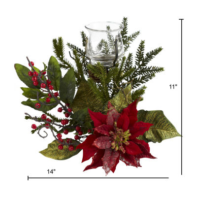 Nearly Natural Poinsettia Candelabrum Christmas Tabletop Decor