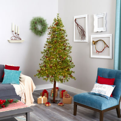 Nearly Natural Wyoming Faux 7 Foot Pre-Lit Christmas Tree