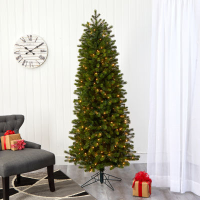 Nearly Natural Slim Faux 6 1/2 Foot Pre-Lit Spruce Christmas Tree