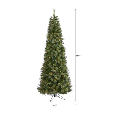 Nearly Natural Cashmere Slim Faux 9 Foot Pre-Lit Christmas Tree