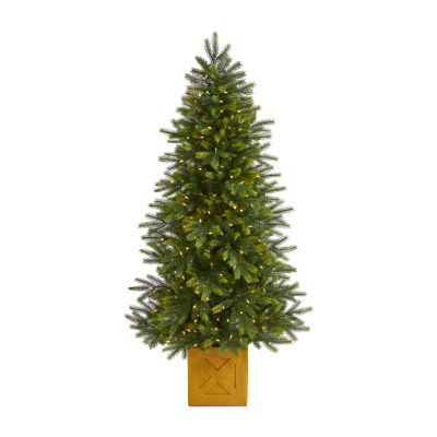 Nearly Natural Faux In Decorative Planter 6 Foot Pre-Lit Fir Christmas Tree