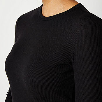a.n.a Womens Ribbed Crew Neck Long Sleeve T-Shirt, Color: Black - JCPenney