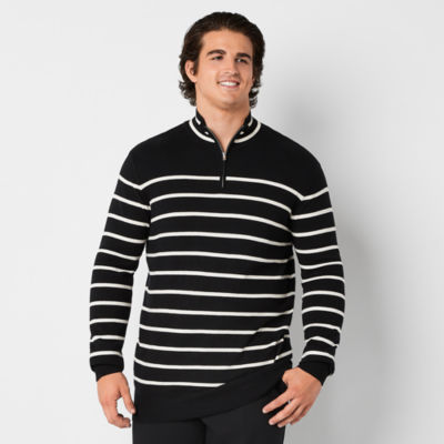 Abbott Elementary Mens Big and Tall Mock Neck Long Sleeve Striped Pullover  Sweater