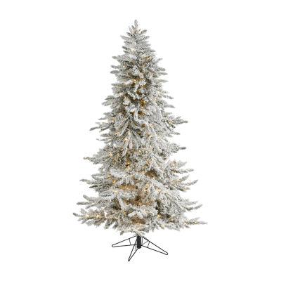 Nearly Natural Flocked Rocky Faux 6 1/2 Foot Pre-Lit Fir Christmas Tree