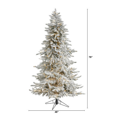 Nearly Natural Flocked Rocky Faux 6 1/2 Foot Pre-Lit Fir Christmas Tree