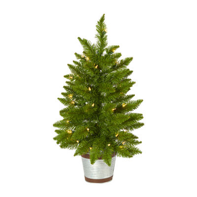 Nearly Natural Faux In Planter 2 Foot Pre-Lit Pine Christmas Tree