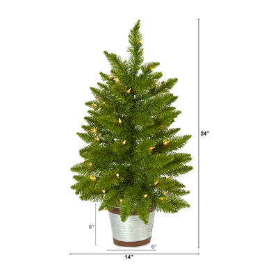 Nearly Natural Faux In Planter 2 Foot Pre-Lit Pine Christmas Tree