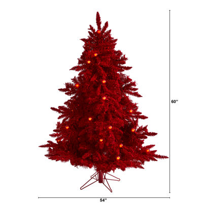 Nearly Natural Red Flocked Fraser Faux 5 Foot Pre-Lit Fir Christmas Tree