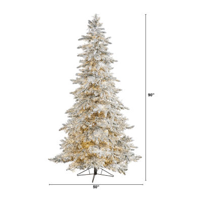 Nearly Natural Flocked Rocky Faux 7 1/2 Foot Pre-Lit Fir Christmas Tree