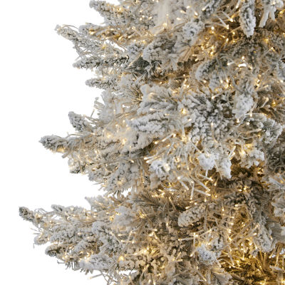 Nearly Natural Flocked Rocky Faux 7 1/2 Foot Pre-Lit Fir Christmas Tree