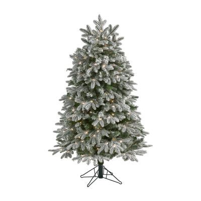Nearly Natural Flocked Faux 5 Foot Pre-Lit Fir Christmas Tree