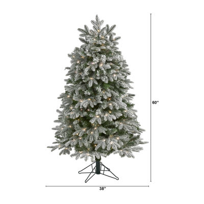 Nearly Natural Flocked Faux 5 Foot Pre-Lit Fir Christmas Tree