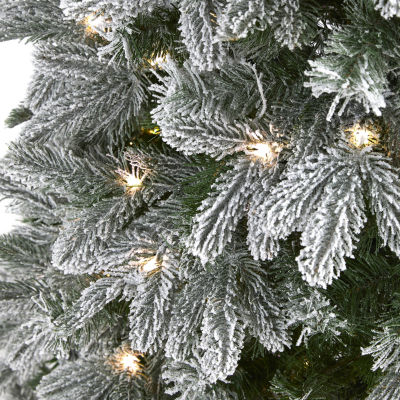 Nearly Natural Flocked Faux 5 Foot Pre-Lit Fir Christmas Tree