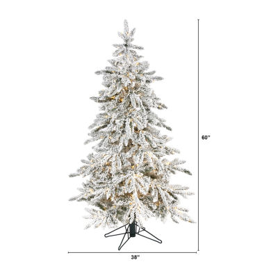 Nearly Natural Flocked Faux 5 Foot Pre-Lit Fir Christmas Tree