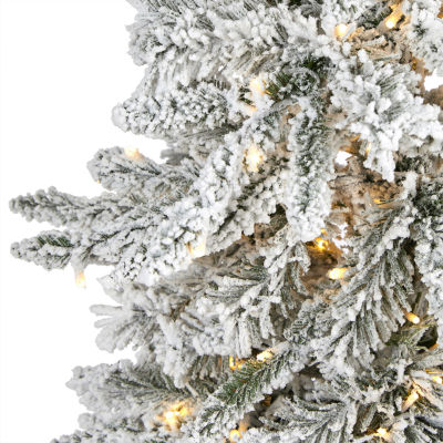 Nearly Natural Flocked Faux 5 Foot Pre-Lit Fir Christmas Tree