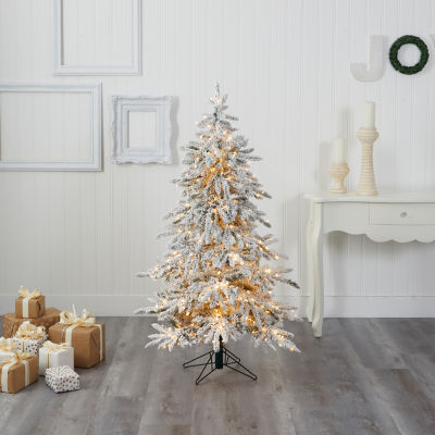 Nearly Natural Flocked Faux 5 Foot Pre-Lit Fir Christmas Tree