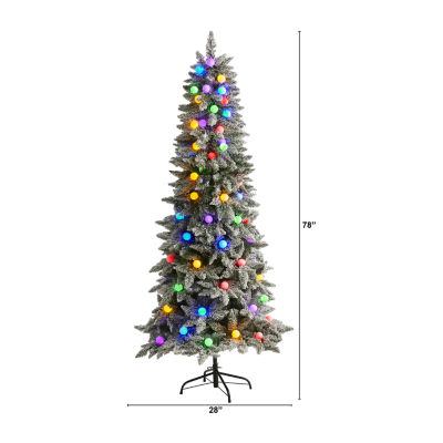 Nearly Natural Flocked Mountain Faux 6 1/2 Foot Pre-Lit Fir Christmas Tree