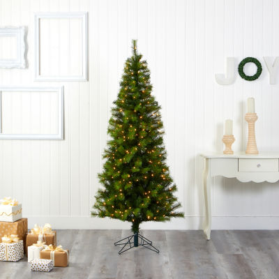 Nearly Natural Valley Faux 6 1/2 Foot Pre-Lit Pine Christmas Tree