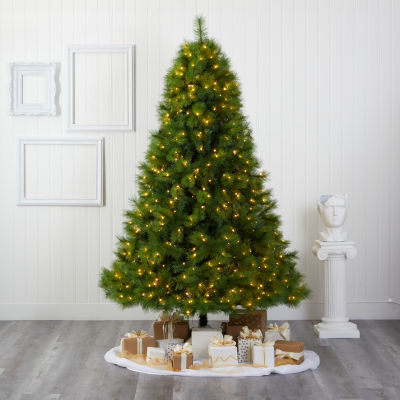 Nearly Natural Scotch Faux 7 1/2 Foot Pre-Lit Pine Christmas Tree