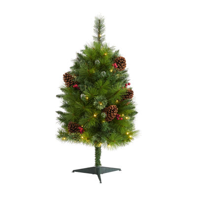 Nearly Natural Mixed Faux 3 Foot Pre-Lit Pine Christmas Tree