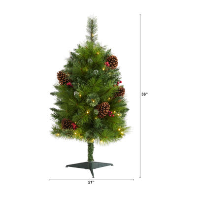 Nearly Natural Mixed Faux 3 Foot Pre-Lit Pine Christmas Tree