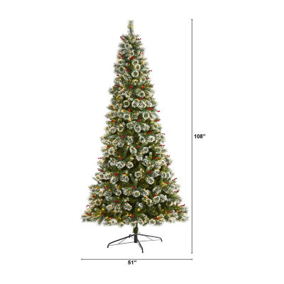 Nearly Natural Frosted Swiss Faux 9 Foot Pre-Lit Pine Christmas Tree