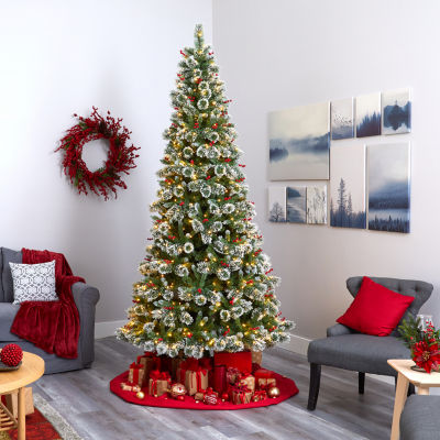 Nearly Natural Frosted Swiss Faux 9 Foot Pre-Lit Pine Christmas Tree