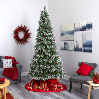 Nearly Natural Frosted Swiss Faux 9 Foot Pre-Lit Pine Christmas Tree