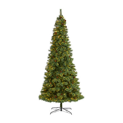 Nearly Natural White Faux 10 Foot Pre-Lit Pine Christmas Tree