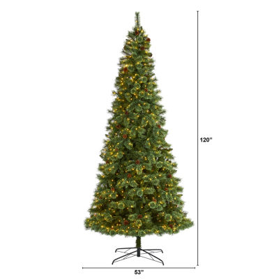 Nearly Natural White Faux 10 Foot Pre-Lit Pine Christmas Tree