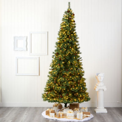 Nearly Natural White Faux 10 Foot Pre-Lit Pine Christmas Tree