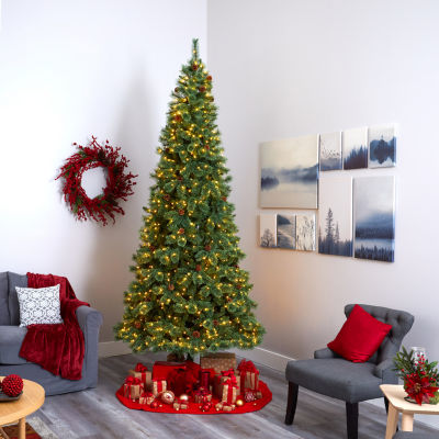 Nearly Natural White Faux 10 Foot Pre-Lit Pine Christmas Tree