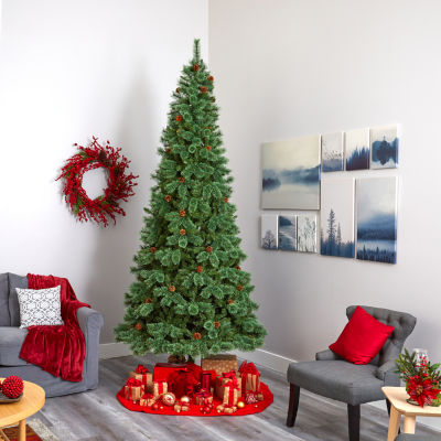 Nearly Natural White Faux 10 Foot Pre-Lit Pine Christmas Tree