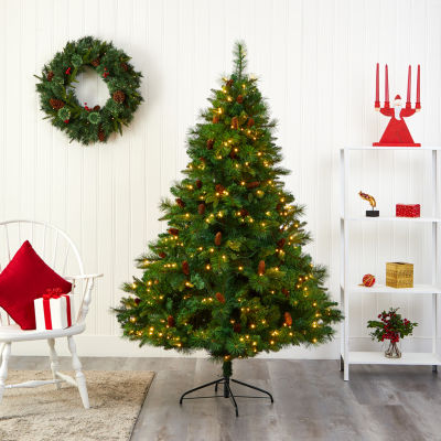 Nearly Natural Prefull Bodied Faux 6 1/2 Foot Pre-Lit Pine Christmas Tree