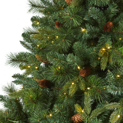 Nearly Natural Full Bodied Mixed Faux 7 Foot Pre-Lit Pine Christmas Tree