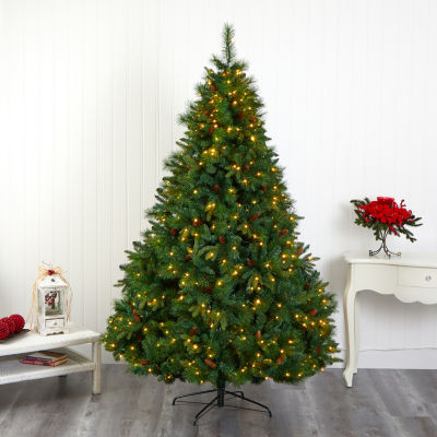 Nearly Natural Full Bodied Mixed Faux 7 Foot Pre-Lit Pine Christmas Tree