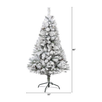 Nearly Natural Flocked White 5 Foot Pine Christmas Tree