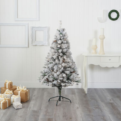 Nearly Natural Flocked White Foot Pine Christmas Tree