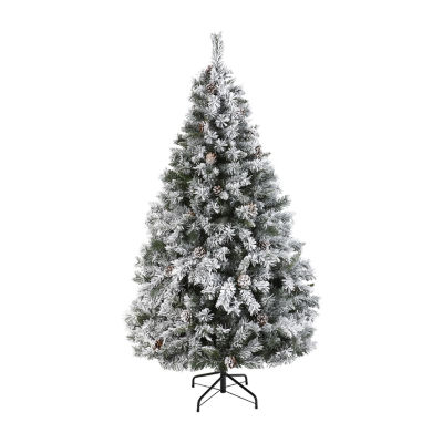 Nearly Natural Flocked White 6 Foot Pine Christmas Tree
