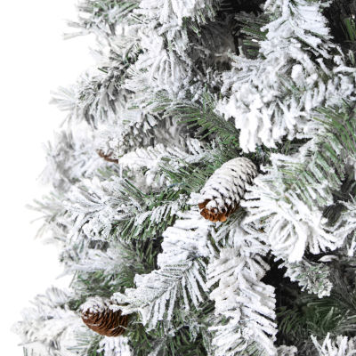 Nearly Natural Flocked White 8 Foot Pine Christmas Tree