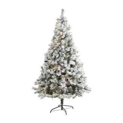 Nearly Natural Flocked River Faux 7 Foot Pre-Lit Pine Christmas Tree