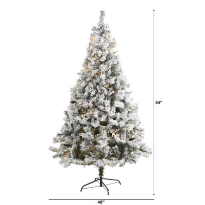 Nearly Natural Flocked River Faux 7 Foot Pre-Lit Pine Christmas Tree
