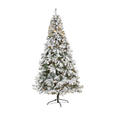 Nearly Natural Flocked Mountain Faux 8 Foot Pre-Lit Pine Christmas Tree