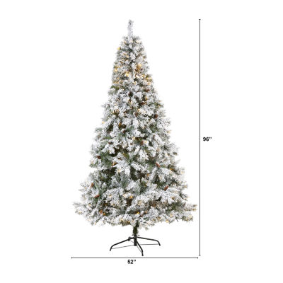 Nearly Natural Flocked Mountain Faux 8 Foot Pre-Lit Pine Christmas Tree