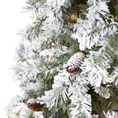 Nearly Natural Flocked Mountain Faux 8 Foot Pre-Lit Pine Christmas Tree